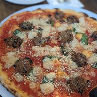 Vegan meatball & mozzarella pizza at Il Fornello in Ajax