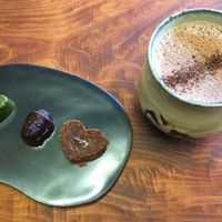 Matcha-chlorella chocolate, maca chocolate, peanut butter chocolate, and hot chocolate! So delicious   at Zen Vegan Cafe - 是好日 in Hikone