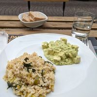 Tofu with zucchini sauce and rice at Oh Mio Bio in Turin