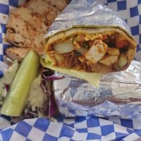 Leo's Superfood Breakfast Burrito w/ Gardein Chickenless Chicken (all gluten free)/ at Leo's Superfood Vegan Cafe in Northridge