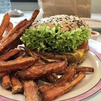 Grünkern Burger / sweet potato fries 🤤👍 at Brandenburger in Eberswalde