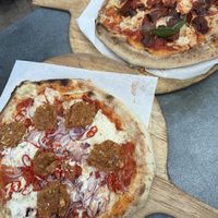 Vegan pizzas  at Hangin' Pizzeria in Betws-y-coed