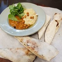 Hummus special with warm bread and a sweet chutney  at Hangin' Pizzeria in Betws-y-coed
