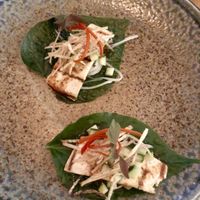 Tofu betel leaves with crispy taro  at Jimmy Wah's in Burleigh Heads