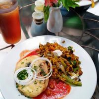 ✔Vegetarian Paella with soy sausage ✔Chile Relleno ✔Cold chamomile tea. Rey Sol Restaurant, the best place to eat healthy. 100% recommended. at Rey Sol in Guatemala City