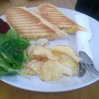 Cheese and onion paninis with salad and baked crisps  at Cappuccino Kids in South Shields