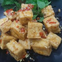 stir fried tofu with chilies and lemongrass at Bodhi - Bo Den Duyen in Dong Hoi