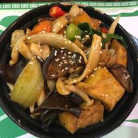 a mix of mushrooms, tofu, another vegan meat and squash at Bodhi - Bo Den Duyen in Dong Hoi