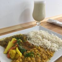 Vegan meal and banana-oat Lassi at Singh in Paris