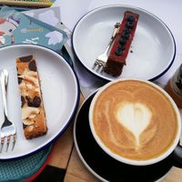 Chocolate and blueberry cheesecake and muesli bar. at Bohemian Kids Café in Leipzig
