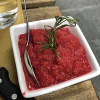 beetroot hummus  at La Degna Tana in Pistoia