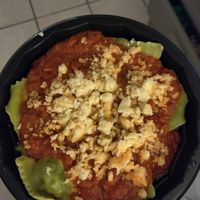 Spinach ravioli with vegan cheeze (highly recommend) at Mezzaluna in Loreto