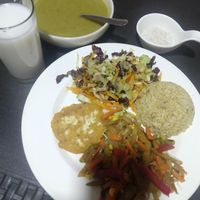 Soup, drink, dessert, main plate at Masala in Pereira