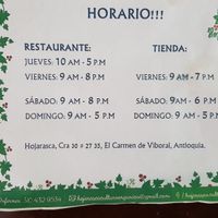 The hours are as per the photo not as originally stated in the initial listing. at Hojarasca Cultura Organica in El Carmen De Viboral