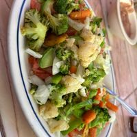 Vegan salad specially made by Adrianna.  Delicious with pinto beans on the side   at Adriana's in Cottonwood