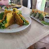 Plantain Bread Sandwich - YUM 🤩 - and spring rolls at Sano Banano in Montezuma