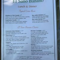 Menu at Sano Banano in Montezuma