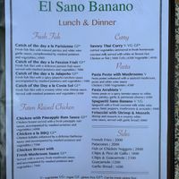Menu at Sano Banano in Montezuma