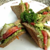 Avocado Sandwich with hearts of palm added (vegan) at Sano Banano in Montezuma