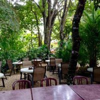 outdoor seating area in back of restaurant  at Sano Banano in Montezuma