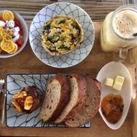 Brunch all vegan (except the butter)  at Bayon Pastry School Coffee Shop in Siem Reap