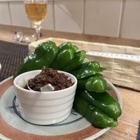 Green peppers with soy meat (amazing)  at Marichou-K in Kanazawa
