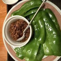 Fresh green pepper with soy meat miso   at Marichou-K in Kanazawa