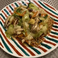 Fried noodles with assorted vegetables in thick sauce at Marichou-K in Kanazawa