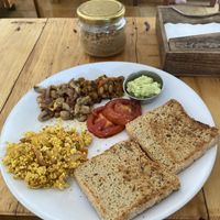 Big breakfast made vegan with tofu option   at Karma Cafe in Palolem