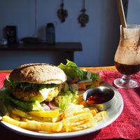 Vegan Burger & chocolate shake  at Karma Cafe in Palolem