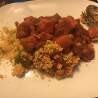 Chickpea and sweet potato tagine with cous cous and spring onions  at The Parrot in Aldringham