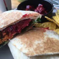 Falafel, sweet potato, beetroot and hummus wrap at Caffè No 3 @ Home in Durham