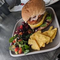 Vegan loaded cheeseburger! at Caffè No 3 @ Home in Durham