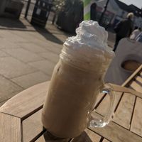 Vegan caramel frappe, enjoyed out in the sun ☀️ at Caffè No 3 @ Home in Durham