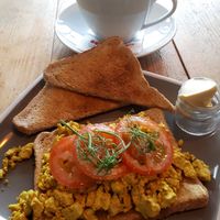 Scrambled Tofu made just for me . Going on menu.  So happy:  🥑🥑🥑😍😍😍 happy vegan x at Caffè No 3 @ Home in Durham