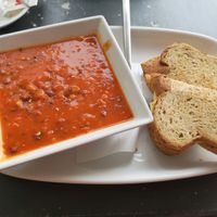 Spicy tomato and bean soup with vegan cheese sandwich  at Caffè No 3 @ Home in Durham