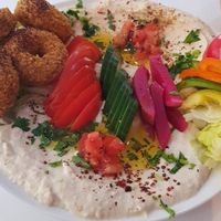 Falafel, Hummus, Baba Ganosh and a variety of vegetables at Vegan Food Revolution in Cologne