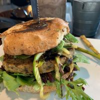 Vegan burger at Tasty Beet in Chihuahua