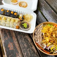 Odokori, 10 pieces chef’s choice with a ramen and soba noodles salad   at Momo in Montreal