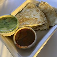 Vegan quesadillas with guac and mild salsa - not groundbreaking but good for a fast snackk  at Mad Mex in Albury