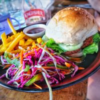 Veggie burger  at Holy Rabbit in Varkala
