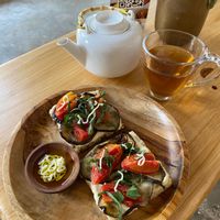 Yum Hum toast so tasty with garlic cream dipper on the side 🤤  at Loving Earth Cafe in Fort Kochi