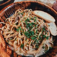 ‘Carbonara’ style dish   at Loving Earth Cafe in Fort Kochi