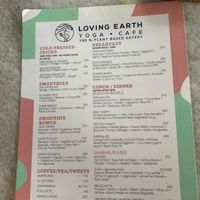 Latest menu at Loving Earth Cafe in Fort Kochi