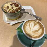 Cereals with plant based yoghurt & cappuccino with oat milk at Cereal Lovers in Luxembourg City