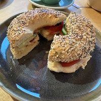 Hummus and veggies bagel. Toasted to perfection!  at Cereal Lovers in Luxembourg City