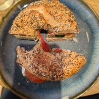 Bagel with cream cheese, tofu, tomato and cucumber. The vegan cream cheese is delicious! at Cereal Lovers in Luxembourg City