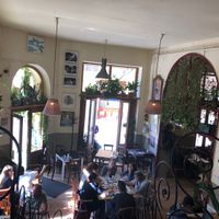 View from upstairs at Café Csiga in Budapest