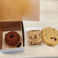 Almond chocolate cup cake, Blondie, and chocolate chip cookie. at Strong Hearts in Syracuse