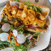 Vegan Chicken with Buffalo sauce  at Strong Hearts in Syracuse